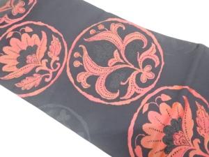 アンティーク　丸に花更紗模様織り出し名古屋帯（着用可）